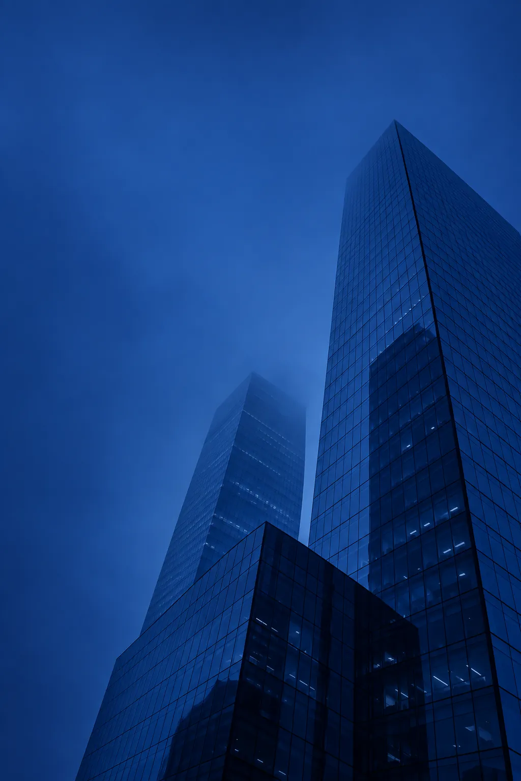 Glass office towers at blue hour